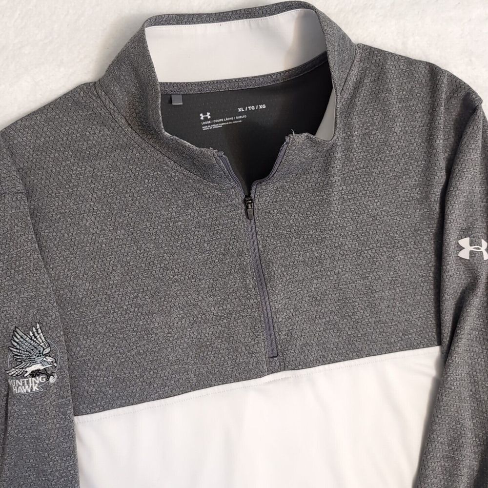 Under Armour Sweatshirt Mens XL 1/4 Zip Pullover Loose Gray White Performance